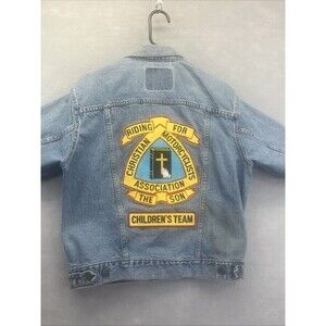 Levis Motorcycle Denim Jean Jacket Christian Motorcyclists Association L VTG 90s